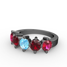 5 Taşlı Yüzük - Akuamarin, garnet ve rodolit garnet 925 ayar siyah rodyum kaplama gümüş yüzük #8iezce