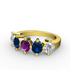 Ametist, lab safir ve swarovski 8 ayar altın yüzük