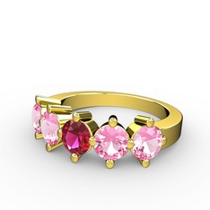 5 Taşlı Yüzük - Rodolit garnet ve pembe kuvars 8 ayar altın yüzük #9eiksi