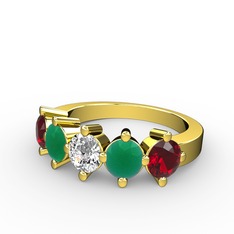 5 Taşlı Yüzük - Swarovski, kök zümrüt ve garnet 14 ayar altın yüzük #9h4mkg