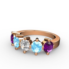 Swarovski, akuamarin ve ametist 14 ayar rose altın yüzük