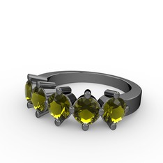 5 Taşlı Yüzük - Peridot 925 ayar siyah rodyum kaplama gümüş yüzük #9kwuli
