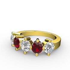 5 Taşlı Yüzük - Swarovski, garnet ve pırlanta 8 ayar altın yüzük (1.32 karat) #9nn8c1