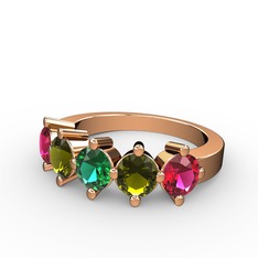 5 Taşlı Yüzük - Yeşil kuvars, peridot ve rodolit garnet 18 ayar rose altın yüzük #9p51i3