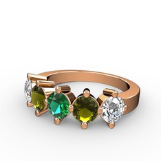 5 Taşlı Yüzük - Yeşil kuvars, peridot ve swarovski 8 ayar rose altın yüzük #9r0ds8