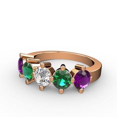 Pırlanta, yeşil kuvars ve ametist 14 ayar rose altın yüzük (0.66 karat)