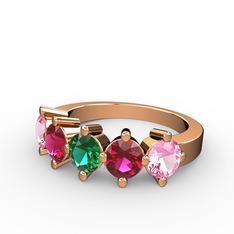 Yeşil kuvars, rodolit garnet ve pembe kuvars 8 ayar rose altın yüzük