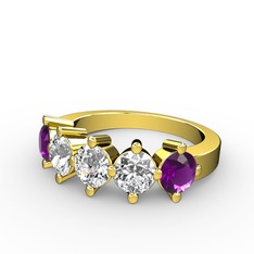 5 Taşlı Yüzük - Swarovski, pırlanta ve ametist 18 ayar altın yüzük (1.32 karat) #9x6dgc