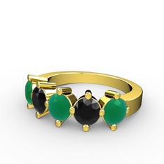 5 Taşlı Yüzük - Kök zümrüt ve siyah zirkon 18 ayar altın yüzük #a2ratb