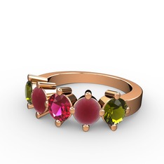 Rodolit garnet, kök yakut ve peridot 14 ayar rose altın yüzük