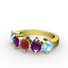5 Taşlı Yüzük - Kök yakut, ametist ve akuamarin 8 ayar altın yüzük #a9eyw5