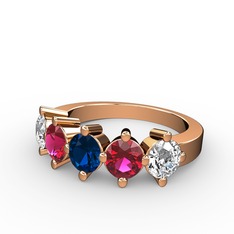 5 Taşlı Yüzük - Lab safir, rodolit garnet ve swarovski 18 ayar rose altın yüzük #abcpjh