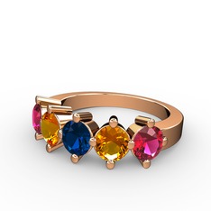 Lab safir, sitrin ve rodolit garnet 8 ayar rose altın yüzük