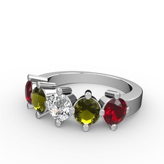 Swarovski, peridot ve garnet 8 ayar beyaz altın yüzük