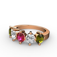 Rodolit garnet, pırlanta ve peridot 14 ayar rose altın yüzük (1.32 karat)