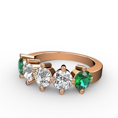 5 Taşlı Yüzük - Swarovski, pırlanta ve yeşil kuvars 8 ayar rose altın yüzük (1.32 karat) #ajoa8f