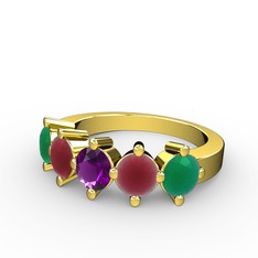 5 Taşlı Yüzük - Ametist, kök yakut ve kök zümrüt 14 ayar altın yüzük #al0lnv