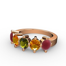 Peridot, sitrin ve kök yakut 14 ayar rose altın yüzük