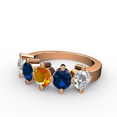 5 Taşlı Yüzük - Sitrin, lab safir ve swarovski 14 ayar rose altın yüzük #arkufs