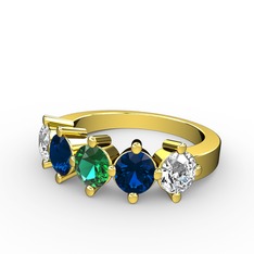 5 Taşlı Yüzük - Yeşil kuvars, lab safir ve beyaz zirkon 925 ayar altın kaplama gümüş yüzük #ass8oo