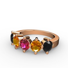 5 Taşlı Yüzük - Rodolit garnet, sitrin ve siyah zirkon 925 ayar rose altın kaplama gümüş yüzük #ay8eu9