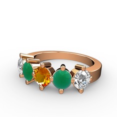 5 Taşlı Yüzük - Sitrin, kök zümrüt ve swarovski 14 ayar rose altın yüzük #ay9tdx
