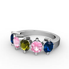 Peridot, pembe kuvars ve lab safir 8 ayar beyaz altın yüzük