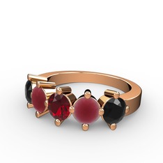 Garnet, kök yakut ve siyah zirkon 14 ayar rose altın yüzük