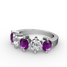 5 Taşlı Yüzük - Ametist ve swarovski 14 ayar beyaz altın yüzük #bhwucz