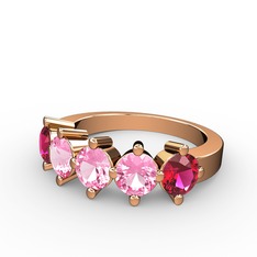 Pembe kuvars ve rodolit garnet 14 ayar rose altın yüzük