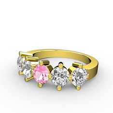Pembe kuvars ve swarovski 18 ayar altın yüzük