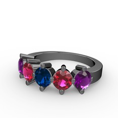 Lab safir, rodolit garnet ve ametist 925 ayar siyah rodyum kaplama gümüş yüzük