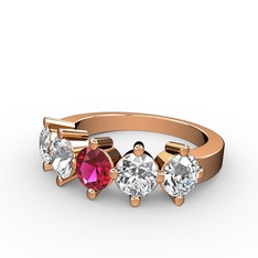 5 Taşlı Yüzük - Rodolit garnet, pırlanta ve beyaz zirkon 14 ayar rose altın yüzük (1.32 karat) #bwxw67