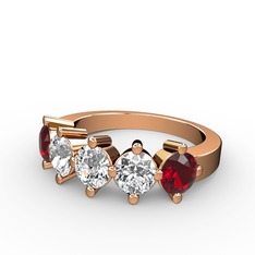 Beyaz zirkon, swarovski ve garnet 14 ayar rose altın yüzük