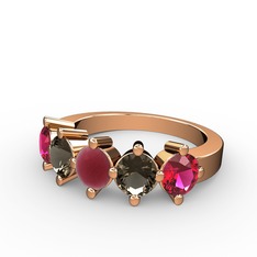 Kök yakut, dumanlı kuvars ve rodolit garnet 8 ayar rose altın yüzük