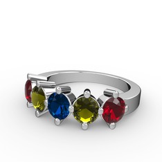 Lab safir, peridot ve garnet 8 ayar beyaz altın yüzük