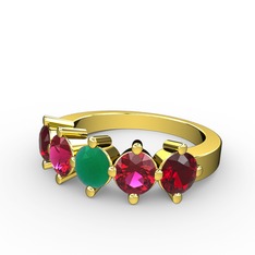 5 Taşlı Yüzük - Kök zümrüt, rodolit garnet ve garnet 925 ayar altın kaplama gümüş yüzük #d0iw5w