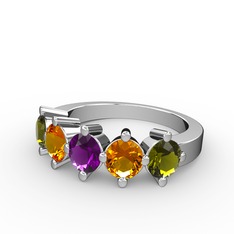 5 Taşlı Yüzük - Ametist, sitrin ve peridot 18 ayar beyaz altın yüzük #d887r8