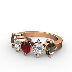 5 Taşlı Yüzük - Garnet, swarovski ve dumanlı kuvars 18 ayar rose altın yüzük #dcjqcm