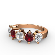 5 Taşlı Yüzük - Beyaz zirkon, garnet ve swarovski 8 ayar rose altın yüzük #dd6a4h