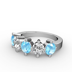 Akuamarin ve swarovski 18 ayar beyaz altın yüzük