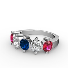 Lab safir, swarovski ve rodolit garnet 14 ayar beyaz altın yüzük