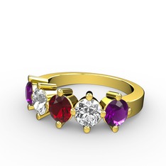 Garnet, swarovski ve ametist 18 ayar altın yüzük