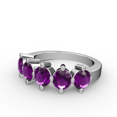 5 Taşlı Yüzük - Ametist 925 ayar gümüş yüzük #e51lvv