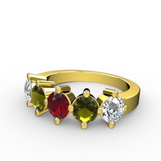 Garnet, peridot ve swarovski 18 ayar altın yüzük