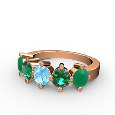 5 Taşlı Yüzük - Akuamarin, yeşil kuvars ve kök zümrüt 18 ayar rose altın yüzük #e6g37k