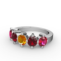 5 Taşlı Yüzük - Sitrin, garnet ve rodolit garnet 8 ayar beyaz altın yüzük #e6jzsm