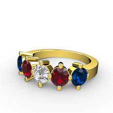5 Taşlı Yüzük - Swarovski, garnet ve lab safir 8 ayar altın yüzük #ecbgy0