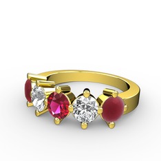 5 Taşlı Yüzük - Rodolit garnet, beyaz zirkon ve kök yakut 14 ayar altın yüzük #eh3cr8