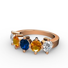 Lab safir, sitrin ve swarovski 8 ayar rose altın yüzük
